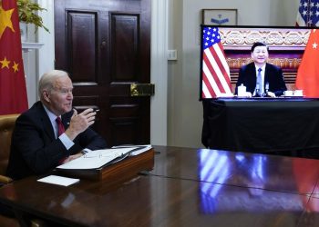 President Joe Biden meets virtually with Chinese President Xi Jinping from the Roosevelt Room of the White House in Washington, November 15, 2021 (PC: AP)