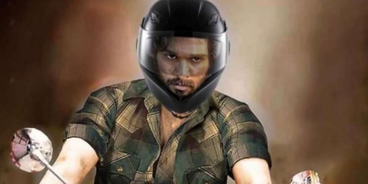Allu Arjun's 'Pushpa' poster with helmet while riding bike goes viral