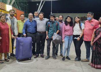 The evacuated students upon their arrival at Bhubaneswar airport