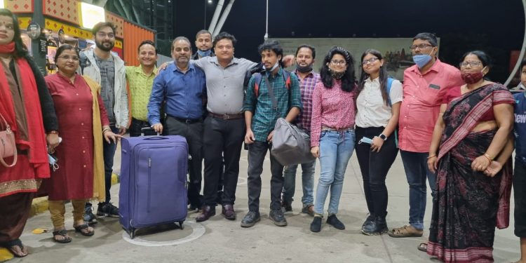 The evacuated students upon their arrival at Bhubaneswar airport