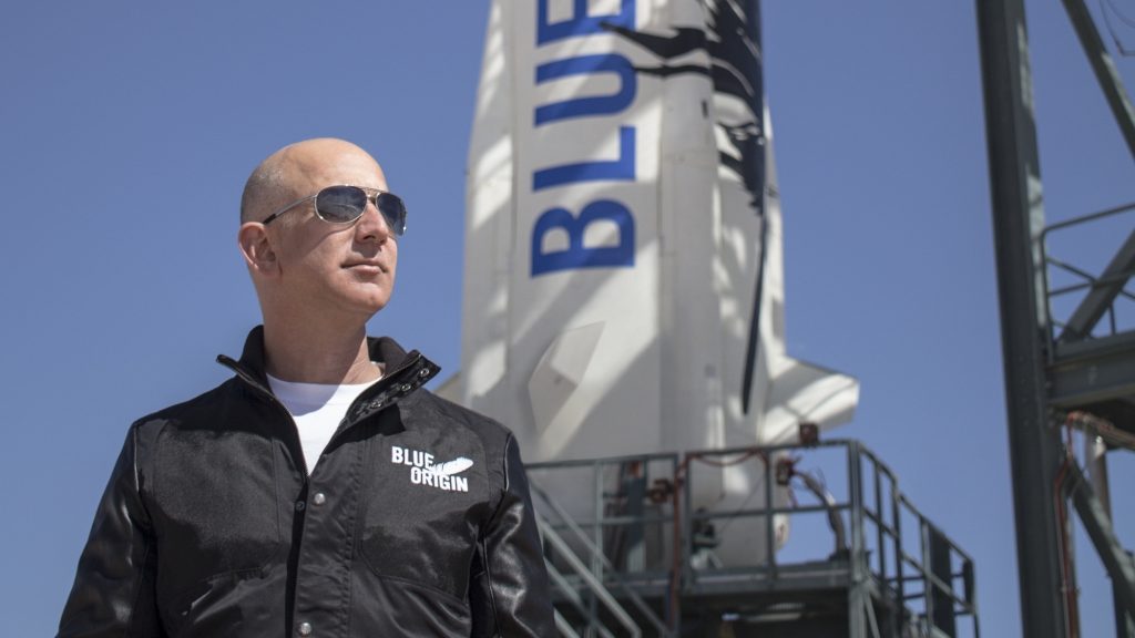 Jeff Bezos, founder of Blue Origin, inspects New Shepardâs West Texas launch facility before the rocketâs maiden voyage. (Photo: Courtesy, Blue Origin)