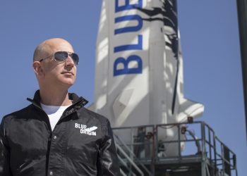 Jeff Bezos, founder of Blue Origin, inspects New Shepardâs West Texas launch facility before the rocketâs maiden voyage. (Photo: Courtesy, Blue Origin)