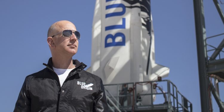 Jeff Bezos, founder of Blue Origin, inspects New Shepardâs West Texas launch facility before the rocketâs maiden voyage. (Photo: Courtesy, Blue Origin)