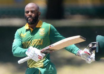 Temba Bavuma of South Africa celebrates his century during the first 2022 Betway One Day Series game between South Africa and India at Boland in Paarl on 19 January 2022 ©Ryan Wilkisky/Sports Inc