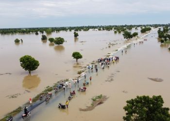 People walk through floodwaters after heavy rainfall in Hadeja, Nigeria Sept 19, 2022. Nigeria is battling its worst floods in a decade (PC: AP)