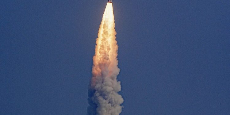 Sriharikota: PSLV-C54 carrying earth observation satellite along with eight other co-passenger satellites lifts off from the Satish Dhawan Space Centre in Sriharikota, Saturday, Nov. 26, 2022. (PTI Photo/R Senthilkumar)  (PTI11_26_2022_000098B)