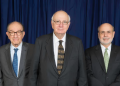 The man in a grey suit whose ‘shock’ reverberated around the world: the late Paul Volcker (centre), with successors as US Federal Reserve chair Alan Greenspan (left) and Ben Bernanke (Federal Reserve)
