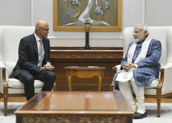 Chairman and CEO of Microsoft Corporation Satya Nadella on Thursday met Prime Minister Narendra Modi,(twitter)