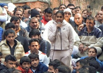 Babita Phogat at wrestlers' protest against WFI. Image: IANS