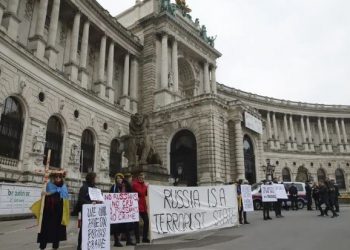 Protests against Russia in front of OSCE assembly building in Vienna