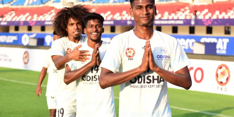 Team Odisha celebrating goal against Goa in Santosh Trophy match (OP Image)