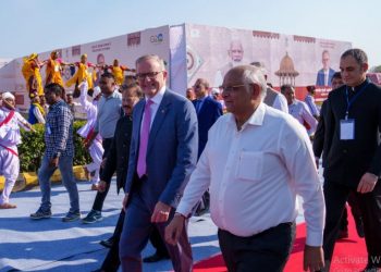 CM Gujarat Bhupendra Patel welcomes Australian Prime Minister Anthony Albanese (Image: Twitter)