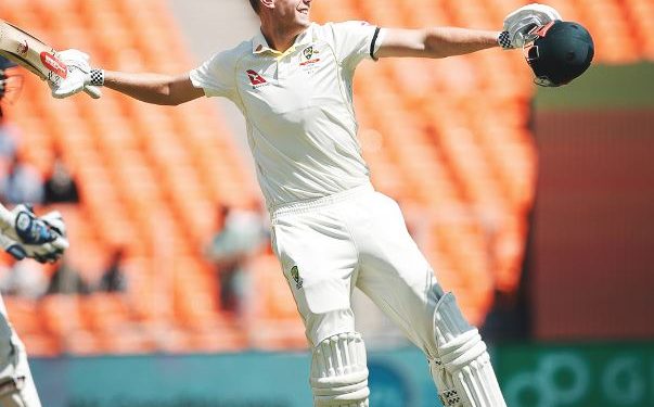 Aussie all-rounder Cameron Green celebrates his maiden Test century at Ahmedabad (Image: ICC/Twitter)
