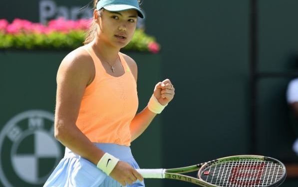 Emma Raducanu defeat Danka Kovinic in her round 1 match at Indian Wells (Image: The_LTA/Twitter)