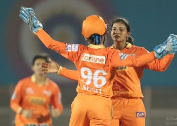 Sneh Rana celebrates DC's Meg Lanning wicket (Image: GujaratGiants/Twitter)