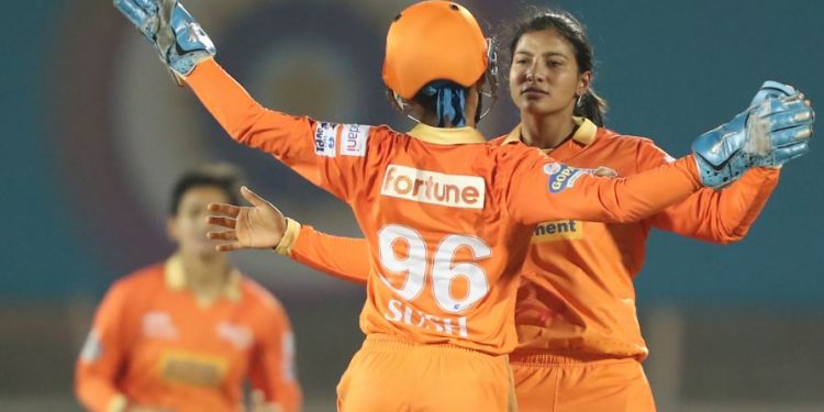 Sneh Rana celebrates DC's Meg Lanning wicket (Image: GujaratGiants/Twitter)