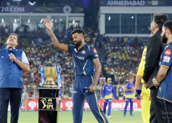 Gujarat Giants skipper Hardik Pandya wins the toss of the opening match of IPL 2023 against CSK, elects to bat (Courtesy: iplt20)