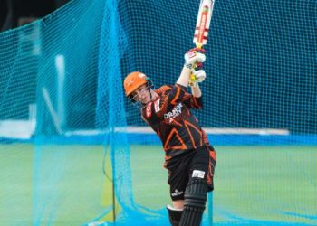 Harry Brook practicing in the nets ahead of IPL season 2023 (Image: SunRisers/Twitter)