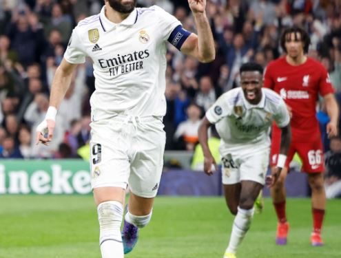 Karim Benzema scores as Real Madrid advance to quarterfinals of Champions League 2022-23 beating Liverpool (Image: realmadrid/Twitter)