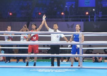 Defending champion Nikhat Zareen starts off her campaign with a win at the WBC 2023 (Image: TMurgunde/Twitter)