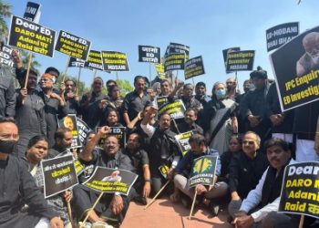 Congress-led Opposition members protest outside Parliament, seek probe in Adani matter