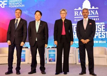 QUAD foreign ministers meet at Raisina Dialogue 2023 (Image: SenatorWong/Twitter)