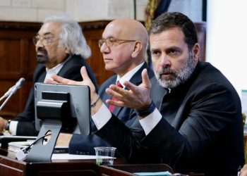 Rahul Gandhi interacting with UK’s Members of Parliament (Image: INCIndia/Twitter)