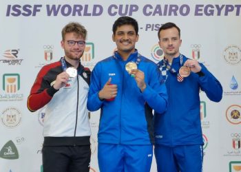 Rudrankksh Patil wins gold in 10m Air Rifle event at ISSF World Cup 2022 (Image: Media_SAI/Twitter)