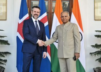 Secretary (West), MEA Sanjay Verma holds meeting with Permanent Secretary of State of Iceland’s Ministry of Foreign Affairs Martin Eyjólfsson (Image: MEAIndia/Twitter)