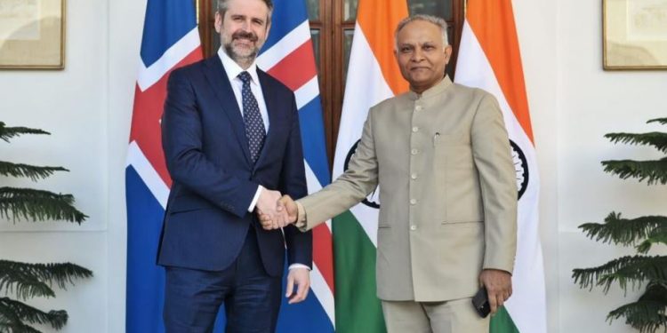 Secretary (West), MEA Sanjay Verma holds meeting with Permanent Secretary of State of Iceland’s Ministry of Foreign Affairs Martin Eyjólfsson (Image: MEAIndia/Twitter)