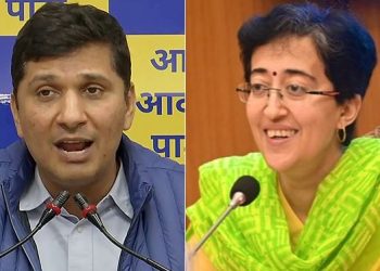 Saurabh Bharadwaj, Atishi take oath as Delhi ministers (Image: AtishiAAP/Twitter)