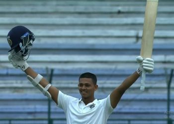 Yashasvi Jaiswal celebrates after scoring century against MP in the final of Irani Cup (Image: Twitter)