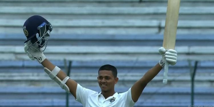 Yashasvi Jaiswal celebrates after scoring century against MP in the final of Irani Cup (Image: Twitter)