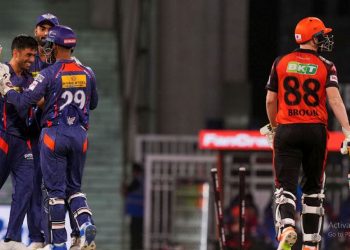 LSG celebrates Harry Brook's wicket in the match against SRH (Image: Twitter)