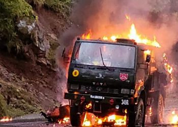 Five soldiers killed after army vehicle caught fire in Poonch district, J&K (Image: DailyExcelsior1/Twitter)