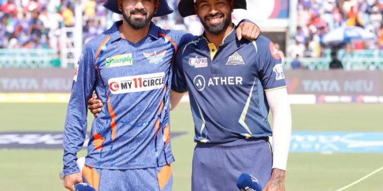 Hardik Pandya and KL Rahul during toss in IPL 2023 (Image: iplt20.com)