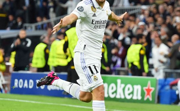 Marco Asensio scores the winner as Real Madrid beat Frank Lampard's Chelsea 2-0 in the first leg of Champions League 2022-23 quarterfinals (Image: livescore/Twitter)