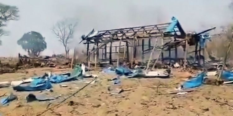 Myanmar Military's airstrike on Pazigyi village in Sagaing region killed 100 (Image: nslwin/Twitter)