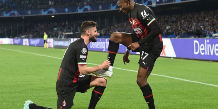 Olivier Giroud scores Napoli as AC Milan enter the semifinals of UEFA Champions League (Image: livescore/Twitter)