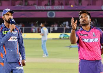 Lucknow Super Giants' skipper KL Rahul and Rajasthan Royals' Sanju Samson during toss (Image: iplt20.com)