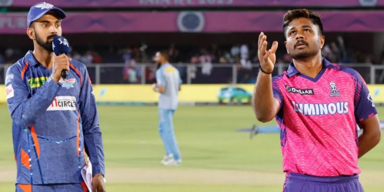 Lucknow Super Giants' skipper KL Rahul and Rajasthan Royals' Sanju Samson during toss (Image: iplt20.com)