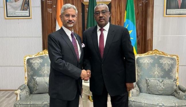 EAM S Jaishankar with Deputy Prime Minister and Foreign Affairs Minister of Ethopia Demeke Mekonnen Hassen (Image: DrSJaishankar/Twitter)