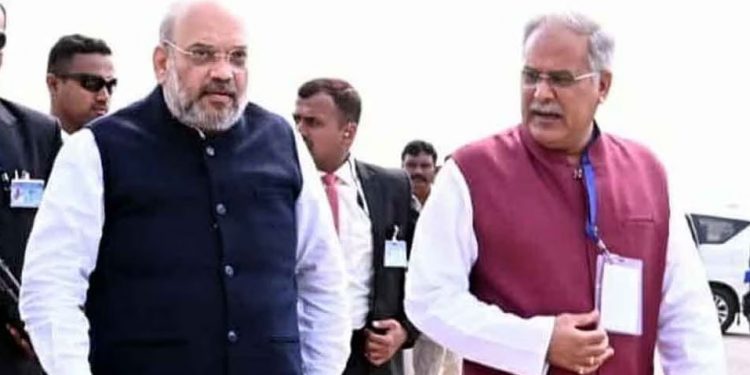Union Home Minister Amit Shah with Chhattisgarh CM Bhupesh Baghel (Image: Twitter)