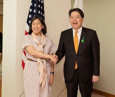US Trade Representative Katherine Tai with Japan's Foreign Minister Yoshimasa Hayashi (Image: MofaJapan_en/Twitter)