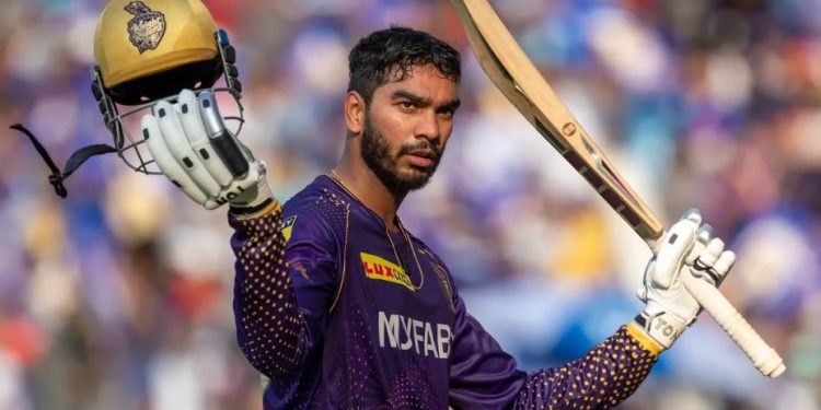 Venkatesh Iyer celebrates his ton against MI, IPL 2023 (Image: iplt20.com)