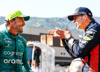 Fernando Alonso and Max Verstappen in conversation after finishing the race at Monaco Grand Prix 2023 (Image: redbullracing/Twitter)