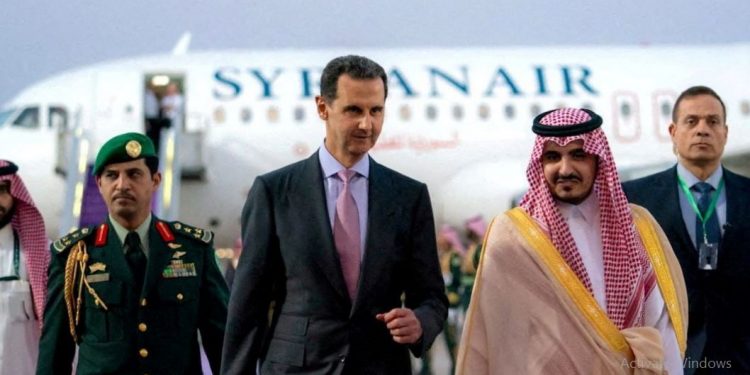 Syrian Bashar al-Assad arrives to Saudi Arabia for Arab league summit (Image: Reuters/Twitter)