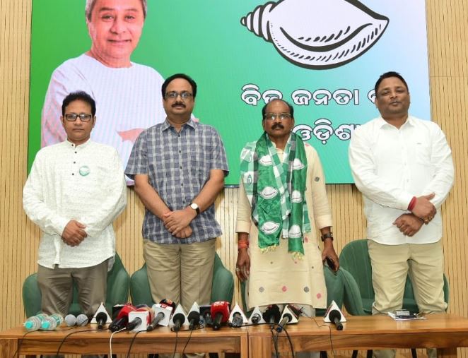 Bharatiya Janata Party (BJP) Jharsuguda district president Mangal Sahoo joined Biju Janata Dal (BJD)