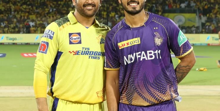 MS Dhoni and Nitish Rana during the toss of an IPL match between Chennai Super Kings and Kolkata Knight Riders (Image: iplt20.com)