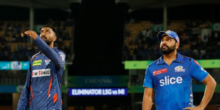 Rohit Sharma and Krunal Pandya at the toss of IPL 2023's eliminator match between Mumbai Indians and Lucknow Super Giants (Image: iplt20.com)